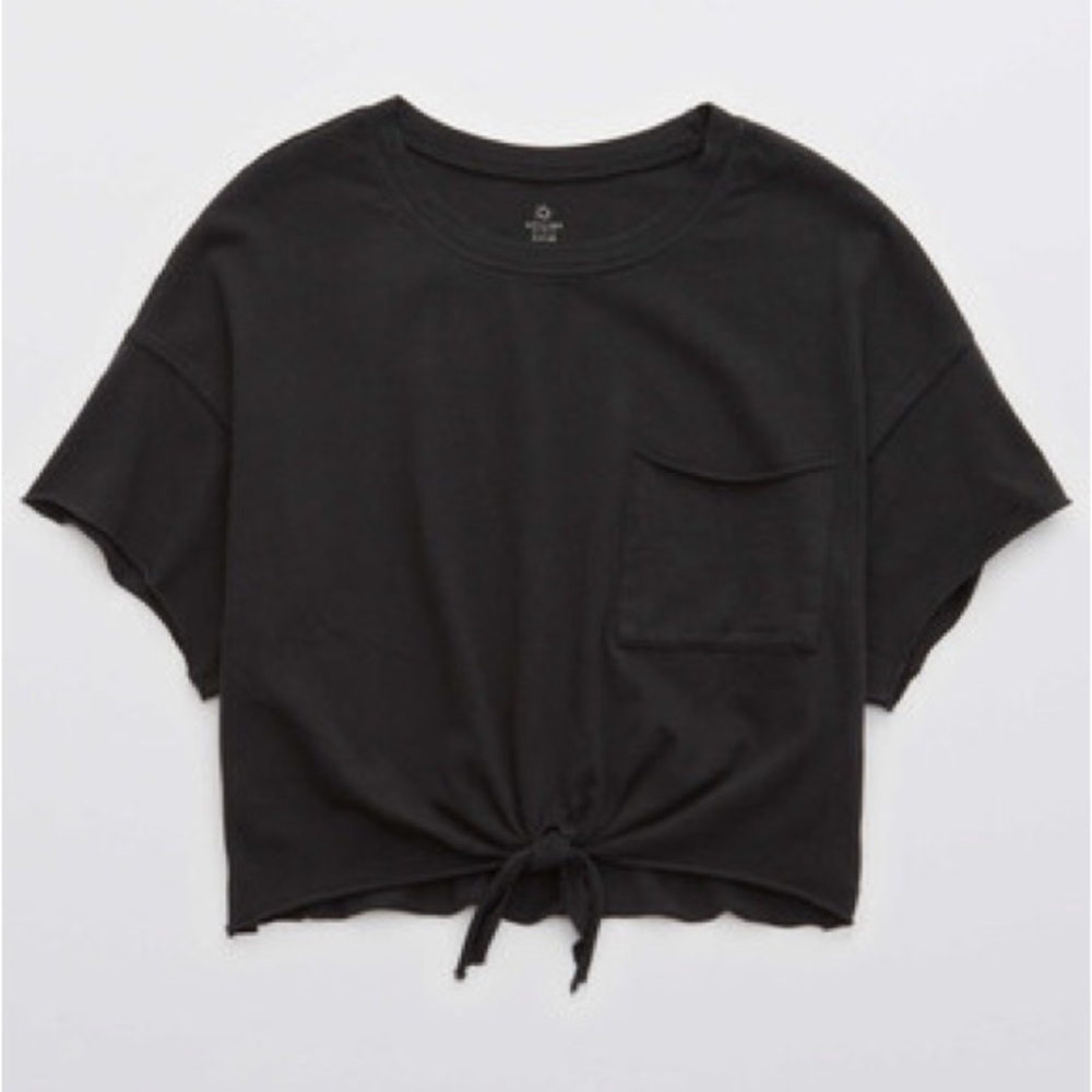 NWOT Offline by Aerie Black Tie-Front Cropped T-Shirt, size XS